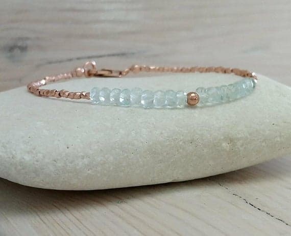 Aquamarine and Rose Gold Vermeil Beads Bracelet 3mm Code- WAR6672