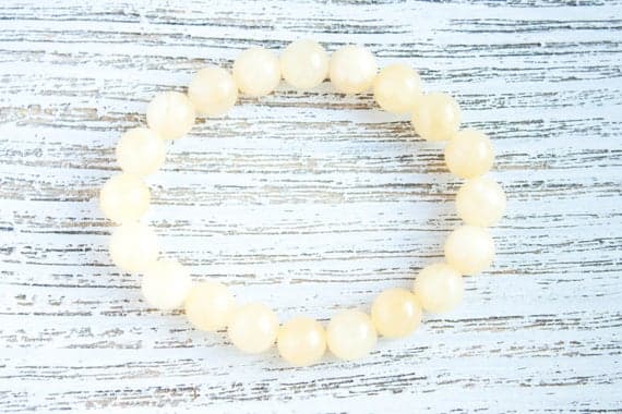 Dainty Yellow Bracelet Sisters Bracelet Trendy Yellow Jade Beads Long Distance Relationship BFF Bracelet Beige Beaded Protection Bracelet 8mm  Code- WAR9205