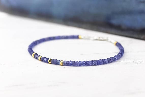 24k gold Plated Rock Gift Gold Helling 3m.5mm stacking Blue TANZANITE Bracelet Rondelle, Faceted 7" for mens, womens.