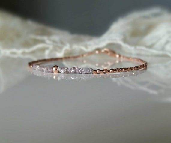Rare Pink Diamond and Rose Gold Vermeil Beads Bracelet,Raw Uncut Precious Diamond Bracelet,Delicate Bracelet,April Birthstone 1.8- 3 mm Code- WAR6665