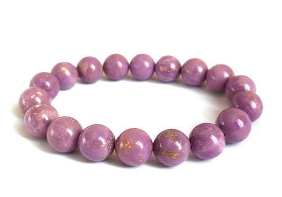 Bridesmaid Jewelry 10mm Purple Phosphosiderite Stretchable Bracelet Round, Smooth 18cm for mens, womens, gf, bf and adults.