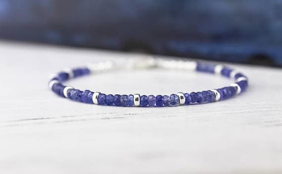 925 sterling Silver Rock Gift Silver Helling 3.5mm stacking Blue TANZANITE Bracelet Rondelle, Faceted 7" for mens, womens.