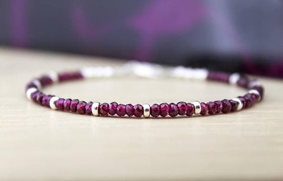 925 sterling Silver Dainty Slave Loose Silver Helling Balls 3mm stacking Red GARNET Bracelet Rondelle, Faceted 7" for mens, womens.