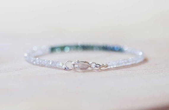 925 sterling silver Bridesmaid Jewelry 3-3.5mm Multi Colour Green Sapphire & Natural Zircon stacking Bracelet Rondelle, Faceted 18cm for mens, womens, gf, bf and adults.