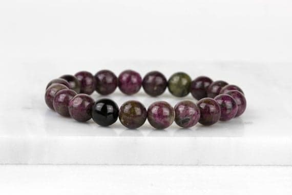 Tourmaline Bracelet, Dainty Gem Bracelet, Black Tourmaline, Lepidolite, Lepidolite Bracelet, Rainbow Tourmaline, Grounding Bracelet 8mm Code- WAR9055