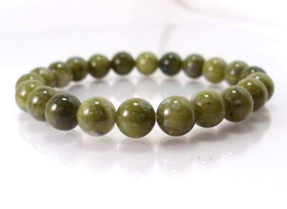 Handmade Beaded 8mm Stretchable Green Canadian Green Jade Bracelet Round, Smooth 7" for mens, womens.