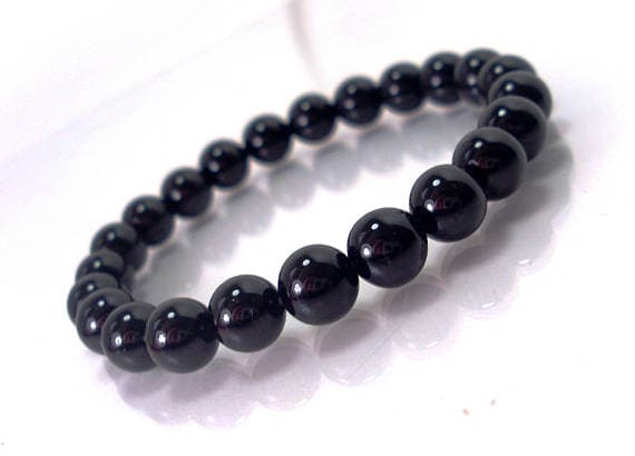 Anxiety Relief Calming 8mm Stretchable Black Black Spinel  Bracelet Round, Smooth 7" for mens, womens.