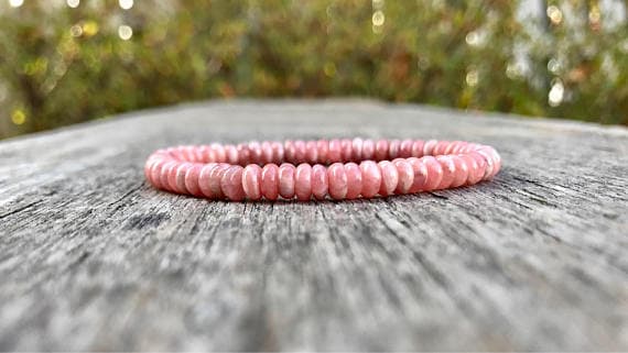 Wholesale 5mm Stretchable Pink Rhodochrosite Bracelet Rondelle, Smooth 7" for mens, womens, gf, bf & Adult.