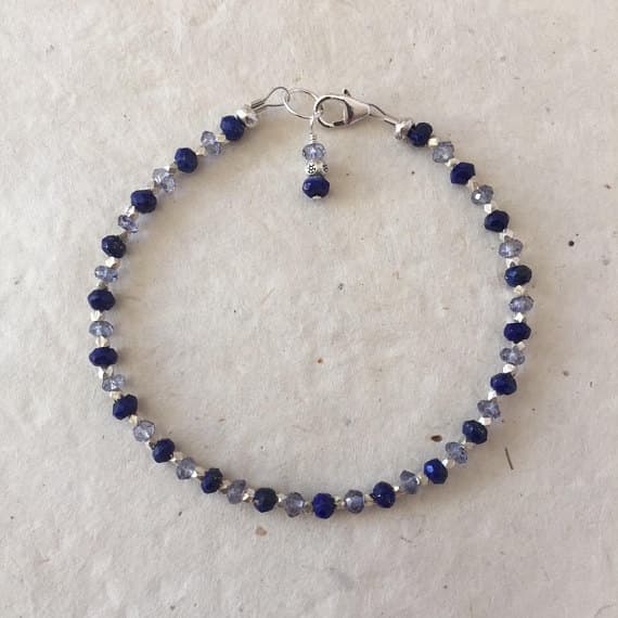 Lapis Lazuli Iolite Karen Hill Tribe Thai Silver Beaded Bracelet, Sundance Style, Stacking Bracelet, Layering Bracelet, Boho Bracelet 3-4mm Code- WAR6387