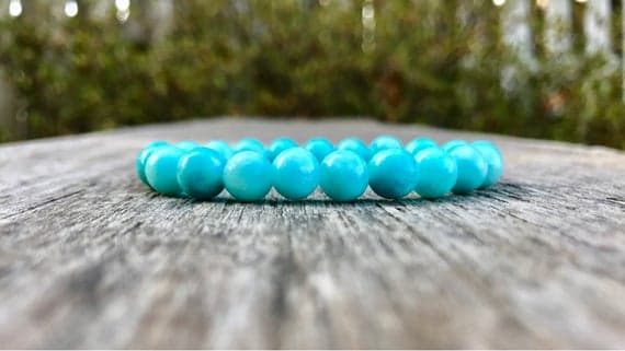 Anniversary Gift 8mm Stretchable Blue Hemimorphite Bracelet Round, Smooth 7" for mens, womens, gf, bf & Adult.