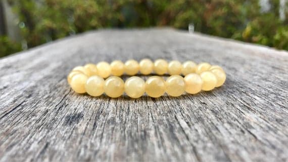 Grounding 8mm Stretchable Yellow Yellow Jade Bracelet Round, Smooth 7" for mens, womens, gf, bf & Adult.