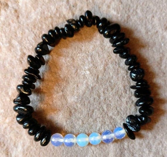 Jewelry Energy 6mm Multi Colour Black Tourmaline & moonstone Stretchable Bracelet Fancy, Faceted 18cm for mens, womens, gf, bf and adults.