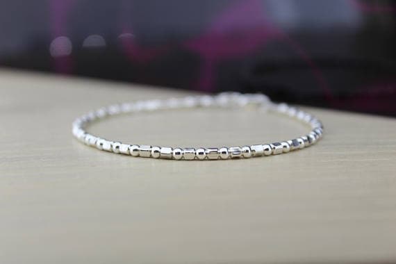 925 sterling Silver top quality Silver helling 2.5mm stacking Silver DAINTY Silver Bracelet Fancy, Faceted 7" for mens, womens.