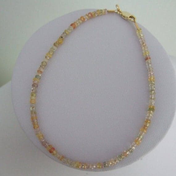 Delicate Multicoloured Multi Sapphire, Taurus and September Birthstone, 7.5" Bracelet with Gold Plated 925 Sterling Silver Lobster Clasp and Heart 3mm Code- WAR6159