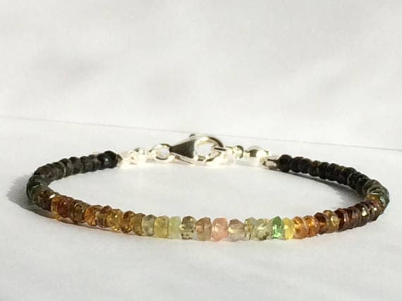 925 sterling Silver Jewelry Energy Silver Helling 3mm stacking Multi Multicoloured tourmaline Bracelet Rondelle, Faceted 7" for mens, womens, gf, bf & Adult.