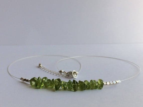 925 sterling Silver Anniversary Gift 3mm stacking Green Peridot  Necklace Chips, Smooth 17" for mens, womens, gf, bf & Adult.