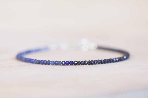 925 sterling silver Unique Wedding Gift 2.5mm Blue Sapphire & Sodalite  stacking Bracelet Round, Faceted 18cm for mens, womens, gf, bf and adults.