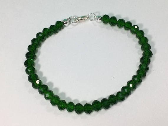 925 sterling Silver Wholesale 6-7mm stacking Green Chrome Diopside  Bracelet Rondelle, Faceted 7" for mens, womens, gf, bf & Adult.