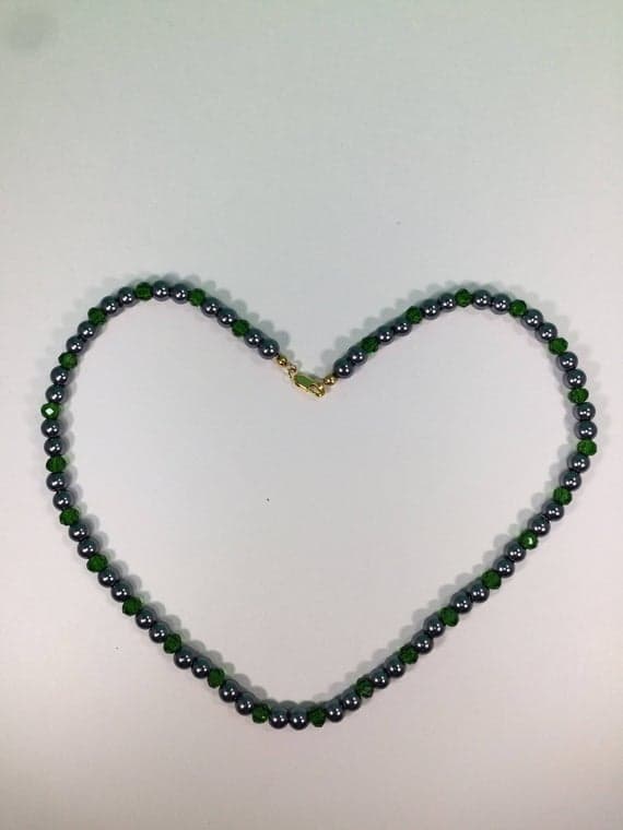 24k gold Plated Galaxy Jewelry 3-4mm stacking Green & Black Chrome Diopside and Pearl  Necklace Round & Rondelle, Faceted & Smooth 16" for mens, womens, gf, bf & Adult.