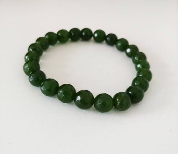 Grounding 8mm Stretchable Green Emerald Bracelet Round, Faceted 7" for mens, womens.