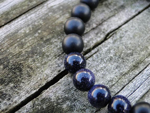 AAA++ Rare Quality Night sky Bracelet | Black Onyx Bracelet | Blue Gold stone Gemstone Bracelet | Mens Bracelet | Womens Bracelet | Celestial Bracelet 8mm 7" Strand.  Code- TJH334