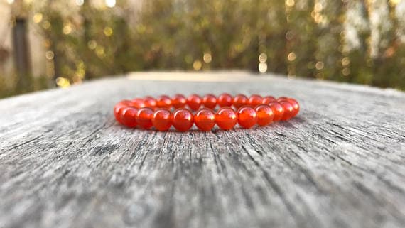 Artisan Loose 6mm Stretchable Orange Carnelian Bracelet Round, Smooth 7" for mens, womens, gf, bf & Adult.