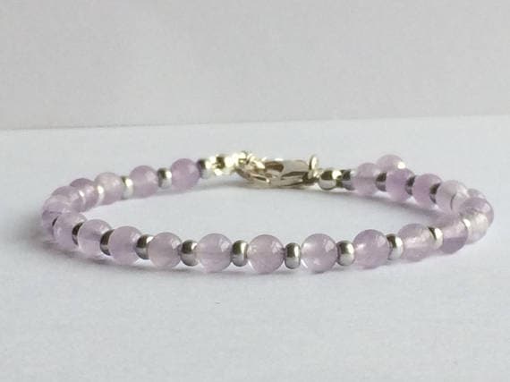 925 sterling Silver Rock Gift Silver Helling 3-5mm stacking Purple Purple amethyst  Bracelet Round, Smooth 7" for mens, womens, gf, bf & Adult.