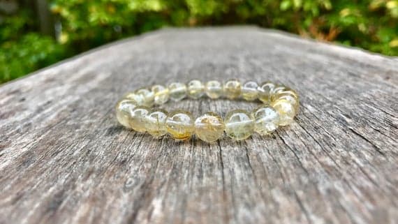 Anxiety Relief Calming 8mm Stretchable Golden Golden Rutilated Quartz Bracelet Round, Smooth 7" for mens, womens, gf, bf & Adult.