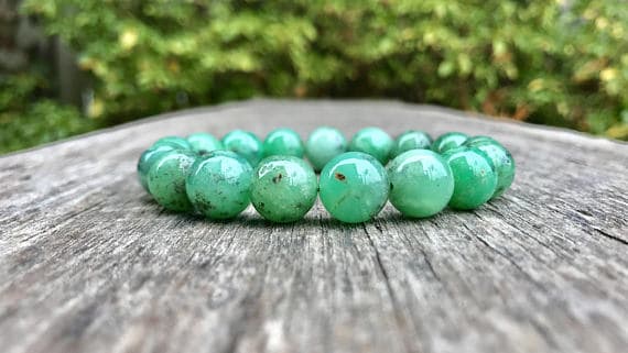 Anxiety Gemstone 10mm Stretchable Green Australian Chrysoprase Bracelet Round, Smooth 7.5" for mens, womens, gf, bf & Adult.