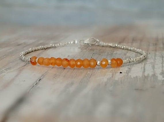 Orange Carnelian And Karen Hill Silver Beads Bracelet, Gemstone Bracelet, Gifts For Her 3.5mm Code- WAR6669