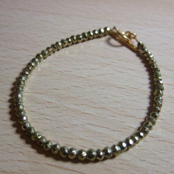 Teal Green Metallic Coated Pyrite 7.5" Bracelet with Sterling Silver Gilt Toggle Clasp and Findings 5mm Code- WAR6153