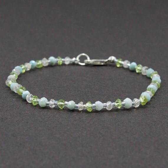 Calming Bead Bracelet Energy Delicate Dainty Meditation Sterling Silver Larimar Zircon Peridot Gift for Moms Gift for Her Womens Gift 3mm  Code- WAR6533