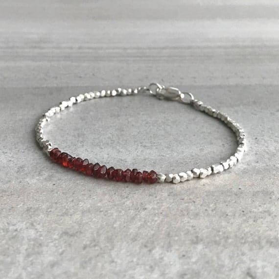 925 sterling silver chakras simple 4mm Red Red Garnet stacking Bracelet Rondelle, Faceted 18cm for mens, womens, gf, bf and adults.