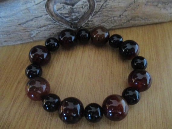 Wholesale 10-14mm Multi Colour Red Agate and Black Onyx Stretchable Bracelet Round, Smooth 18cm for mens, womens, gf, bf and adults.