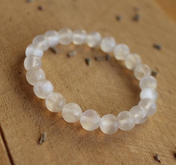 Handmade Beaded 8mm Stretchable White Selenite Bracelet Round, Smooth 7" for mens, womens.