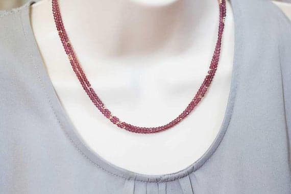 24k gold Personalized Gift 3mm Red Garnet stacking Necklace Rondelle, Faceted 16inch for mens, womens, gf, bf and adults.