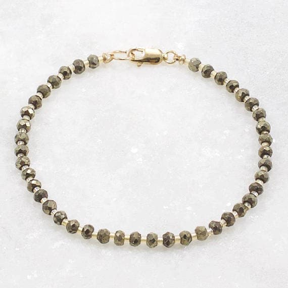 Pyrite Bracelet Pyrite Beaded Bracelet Pyrite Jewelry Pyrite Bead Bracelet Unique Pyrite Gift for Her Gift for Women Girlfriend Gift 3mm  Code- WAR6558