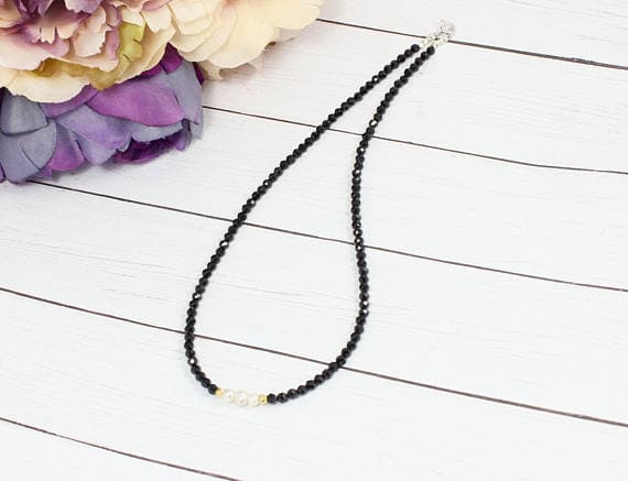 Black Beaded Choker,Spinel Choker,Short Beaded Necklace,Minimalist Beaded Necklace,Stacking Layered Necklace,Necklace Woman,Gift for her 3-3.5 mm Code- WAR9020