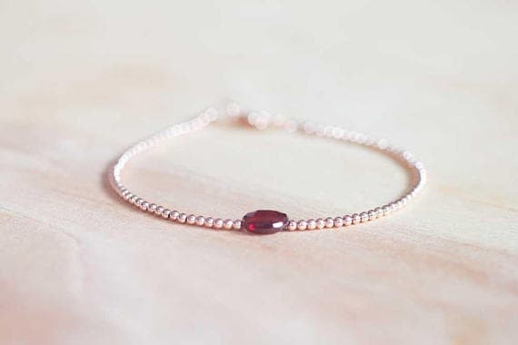 24k gold Rock Gift 10mm Red Garnet stacking Bracelet Oval, Faceted 18cm for mens, womens, gf, bf and adults.