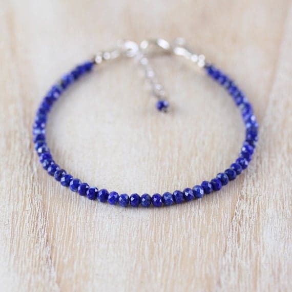 925 sterling Silver Rock Gift 3-3.5mm stacking Blue Lapis Lazuli  Bracelet Rondelle, Faceted 7" for mens, womens, gf, bf & Adult.