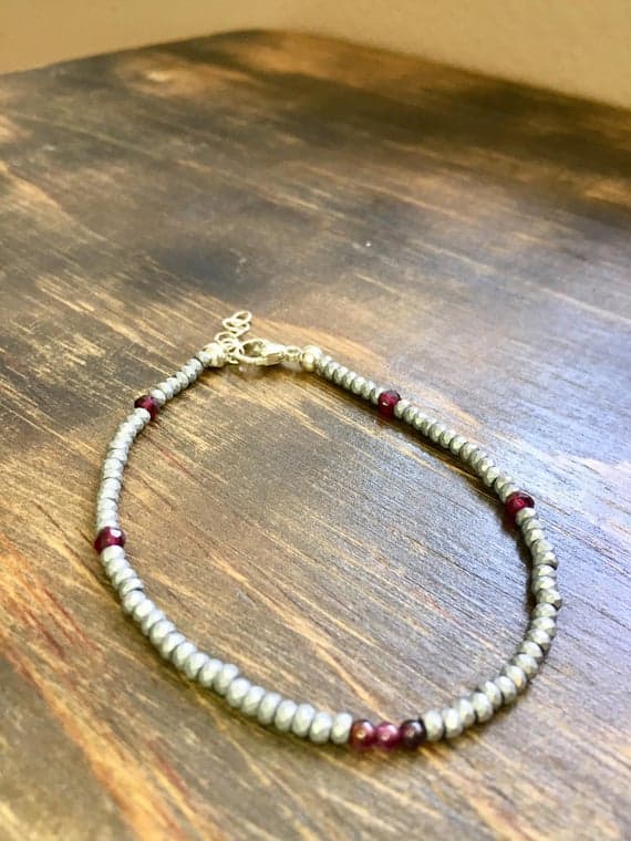 24k gold Plated Wholesale 3-4mm stacking Red Garnet, Hematite Bracelet Rondelle, Faceted 7" for mens, womens, gf, bf & Adult.