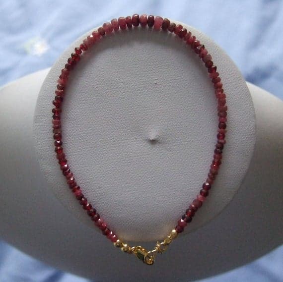 Ruby, July & Capricorn Birthstone, 7.75" Bracelet with Graduated Size Rubies and Vermeil, Gold Plated Sterling Silver, Findings 3-4mm Code- WAR6155