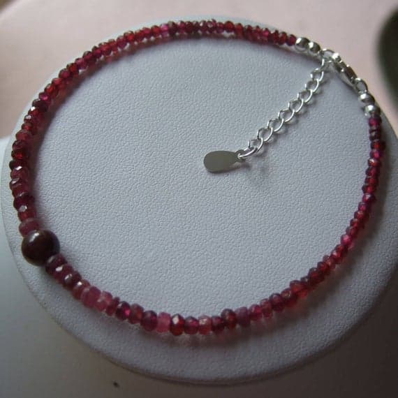 Ruby, July's Birthstone, Bracelet with Central Ruby Feature Bead and Sterling Silver Findings 3-6mm Code- WAR6135