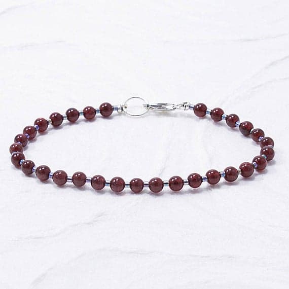 Garnet Bracelet January Birthstone Garnet Jewelry Natural Delicate Layering Beaded Dainty Gemstone Gift for Her Gift for Women Layering 4mm  Code- WAR6519