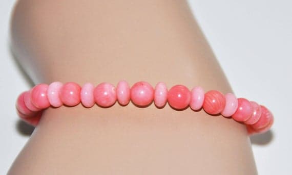 Bridesmaid Jewelry 6mm Pink Coral Stretchable Bracelet Rondelle,Round, Smooth 18cm for mens, womens, gf, bf and adults.