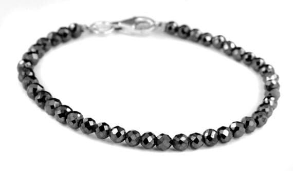 925 steling silver Galaxy Jewelry 6mm Stracking black Black Diamond Bracelet Rondelle, Faceted 7" for mens, womens, GF, BF, Adults.