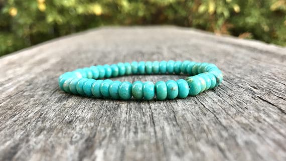 chakras simple 6mm Stretchable Blue Turquoise Bracelet Rondelle, Smooth 7" for mens, womens, gf, bf & Adult.