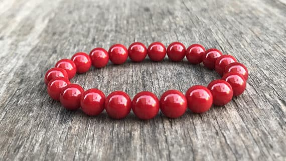 Super sale 8mm Stretchable Red Red Coral Bracelet Round, Smooth 7" for mens, womens, gf, bf & Adult.