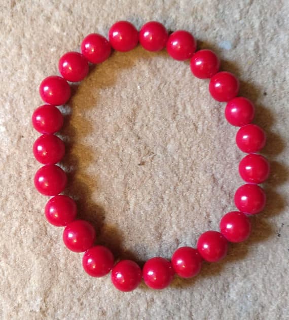 Natural 8mm Red Red Coral  Stretchable Bracelet Round, Smooth 18cm for mens, womens, gf, bf and adults.