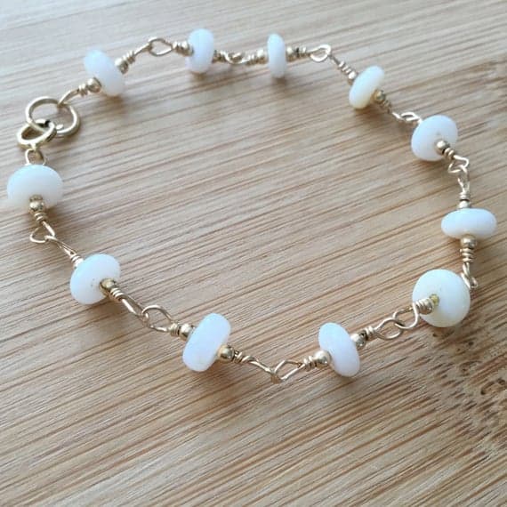 925 sterling Silver top quality 6mm stacking White Mexican Opal Bracelet Rondelle, Smooth 7" for mens, womens.